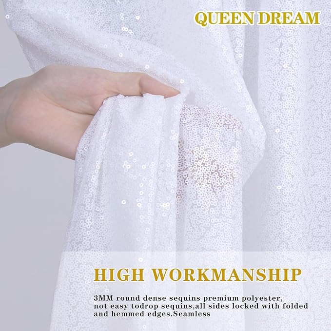 White Sequin Backdrop 2 Panels Curtains 2FTx8FT Glitter Party Backdrop | - Image 3