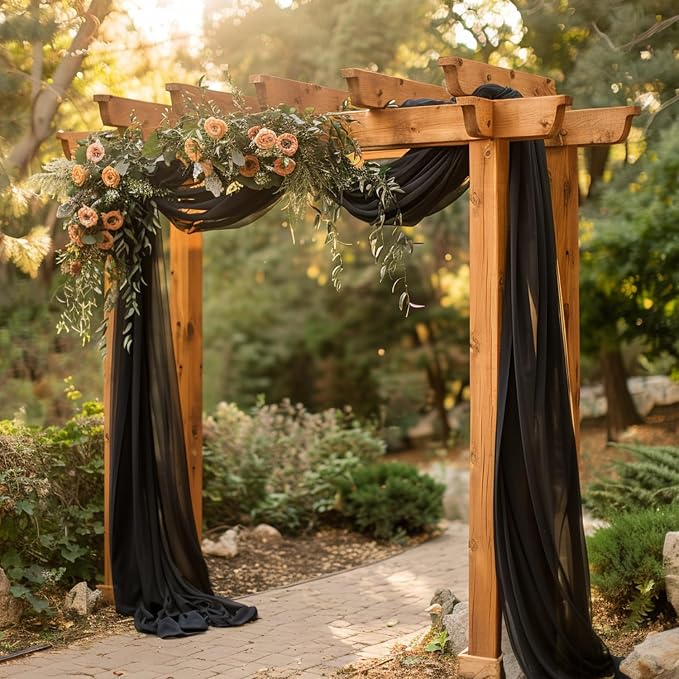 Black Wedding Arch Draping Fabric Backdrop Drapes Sheer 4 Panels | 28.7"x20FT - Image 6