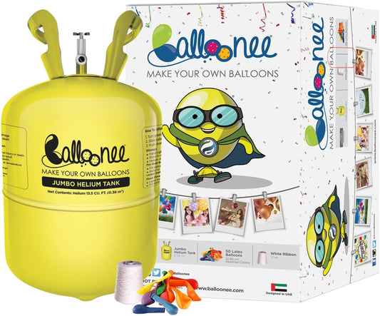 Jumbo Disposable Helium Party Kit - Pack of 2, Helium Tank for Balloons At Home, 13.5 Cu Ft Helium Balloon Pump Kit with 100 Assorted Latex Balloons, Portable for Celebrations