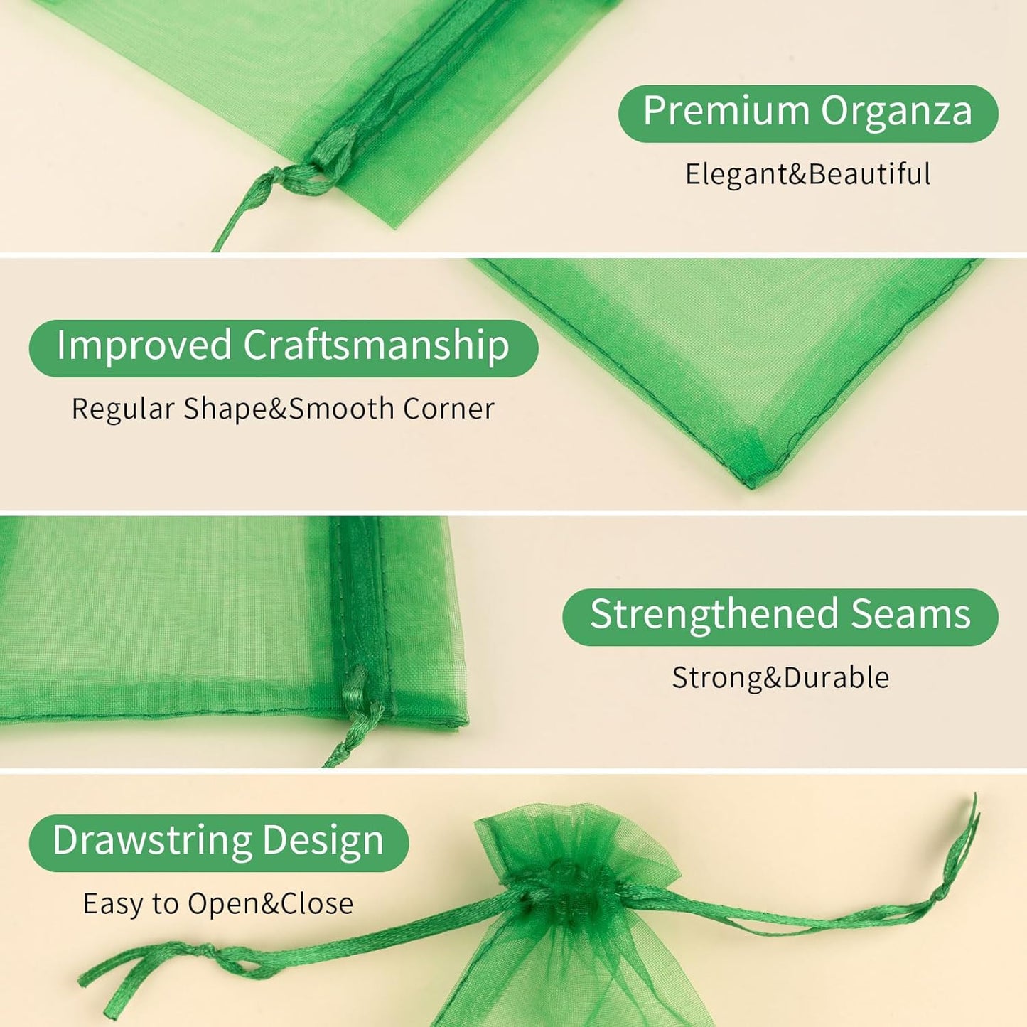 50 Pcs 4x6 Inch Green Mesh Bags, Organza Bags with Drawstring Small Mesh Pouch for Christmas Gift Party Favor Wedding
