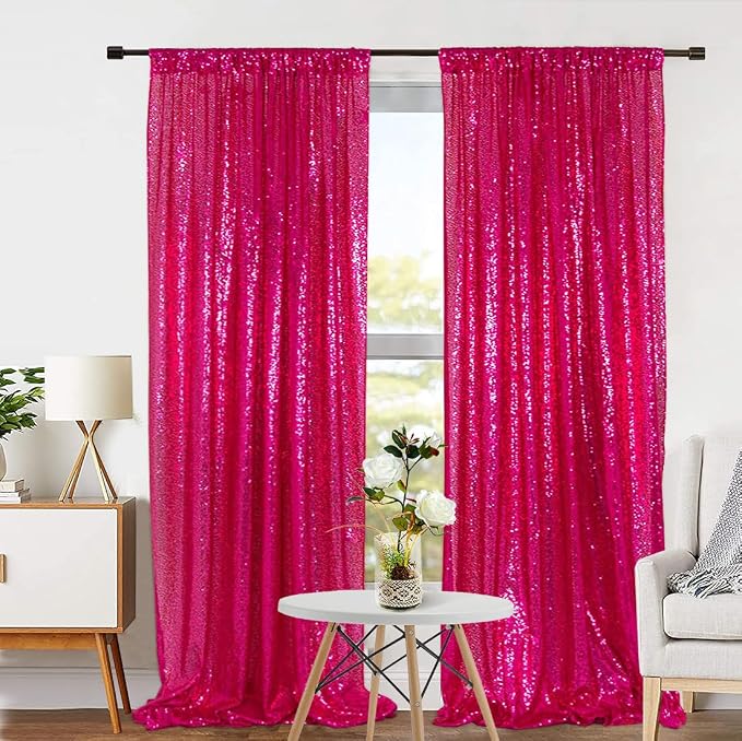 Eternal Beauty Hot Pink Sequin Backdrop Curtains, 4 Panels 2x8FT | 3mm Sparkle - Image 8