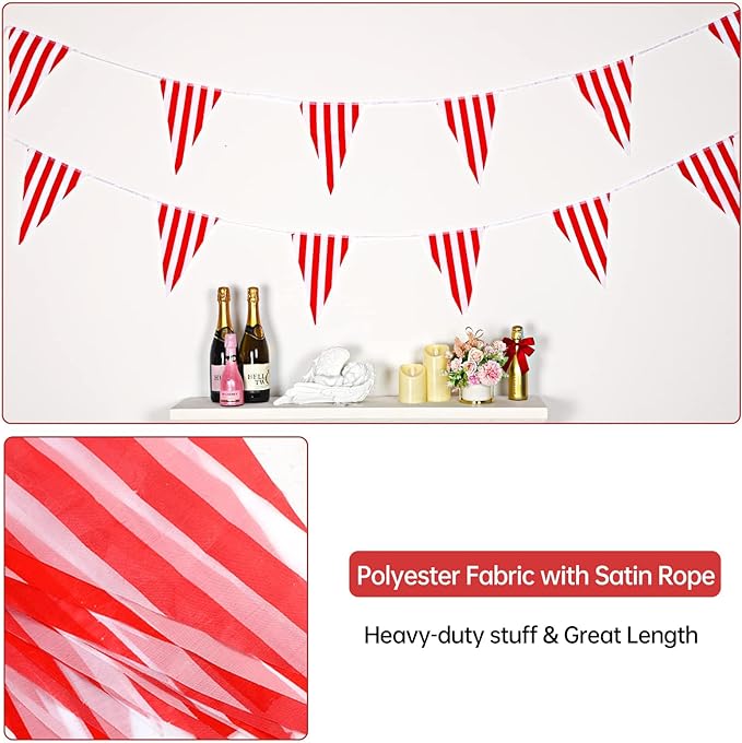 RUBFAC 170ft 120pcs Red White Striped Pennant Banner | Carnival circus string - Image 3
