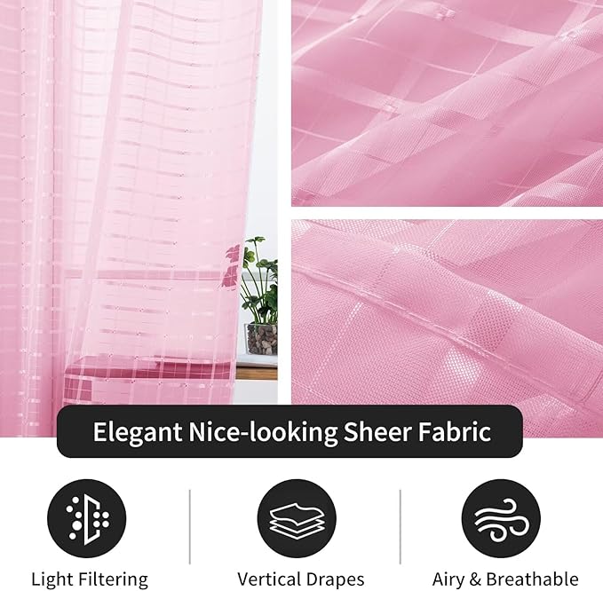 SpaceDresser Check Sheer Curtains 84 Inches 2 Panels Set, Rod Pocket Plaid - Image 5