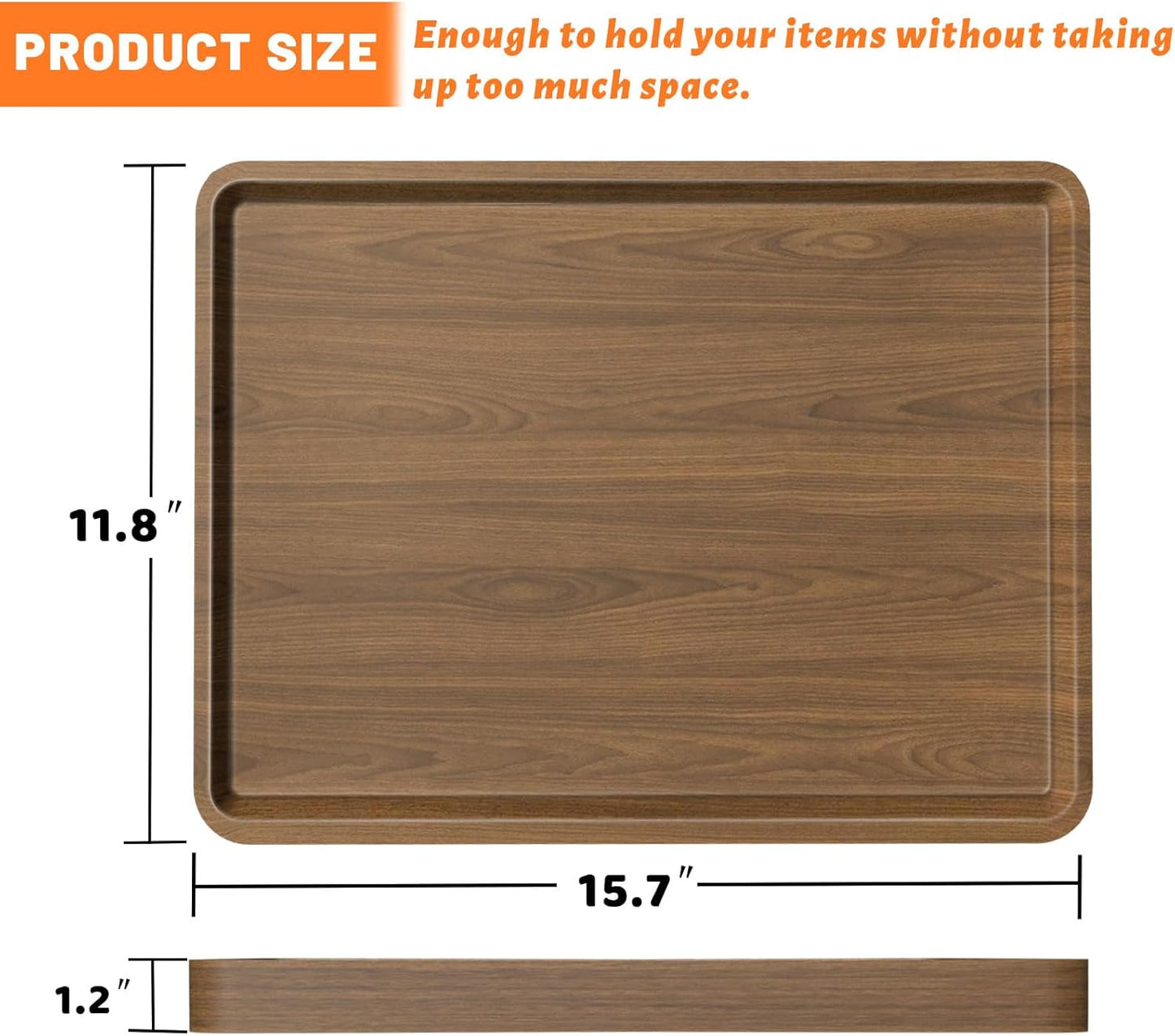 Wood Serving Tray, 16x12in Food Drinks Tray Rustic Rectangular Tray Decorative Serving Platter for Ottoman, Breakfast in Bed, Dinner, Coffee Tablecch