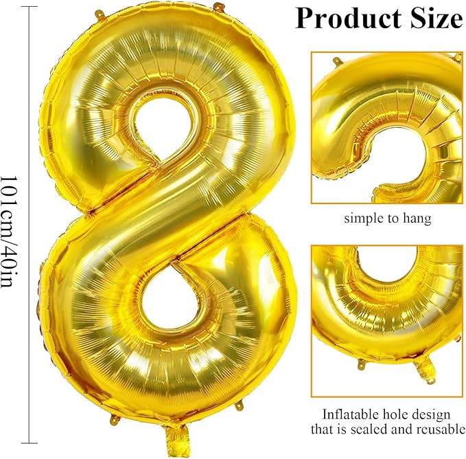 Joycard 100pcs 40" Gold Foil Number 88 Balloons - Image 2