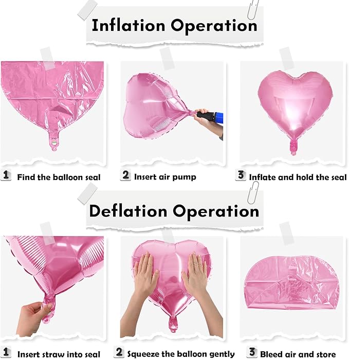 Pink Mixed Heart Balloons, 18 Inch 12 Pcs Hot Pink Foil Heart Shape Balloons - Image 6