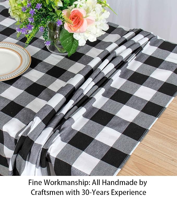 ShinyBeauty 60"x60" Black & White Buffalo Check Tablecloth - Image 2