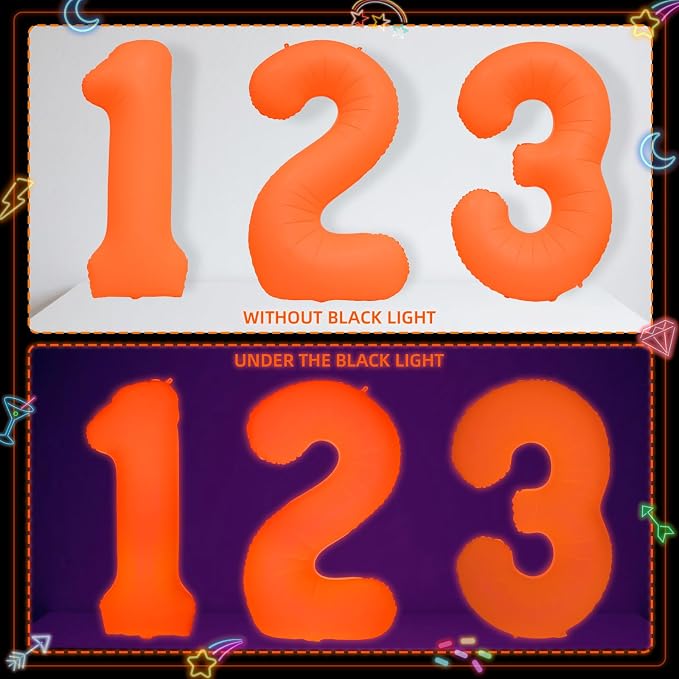 Mega-L Glow in The Dark Party Supplies, 40 Inch Orange Number 0 Balloon | Glow - Image 7