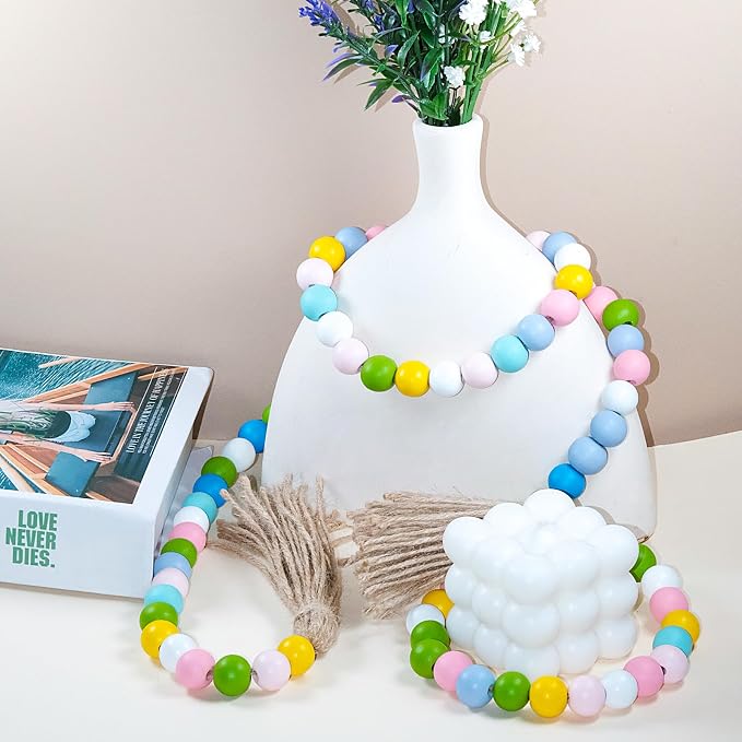 Wood Beads Garland with Tassels, Wall Hanging, Home Decoration - Image 3