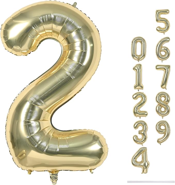 40 Inch Balloon Number 2 Champagne Gold, Large Foil Light Gold Number Balloons by Lingqiang