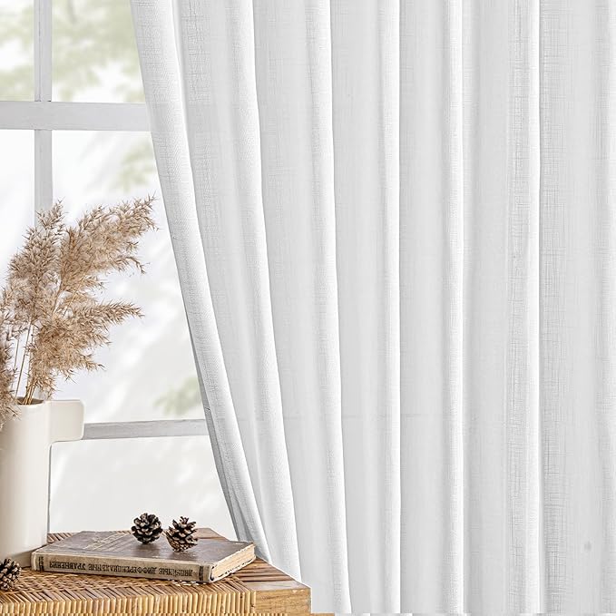 MIULEE White Linen Curtains 90 Inch Long 2 Panels - Image 4