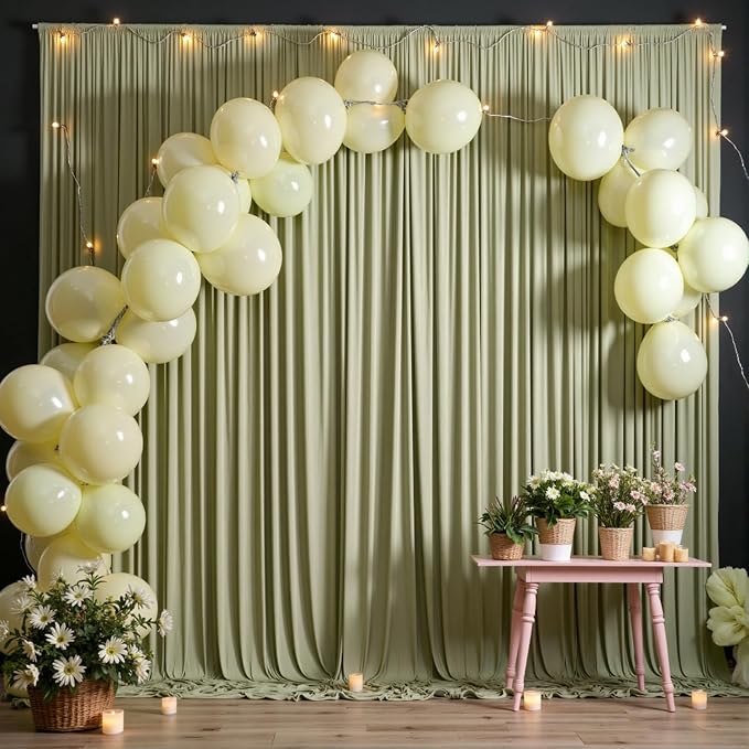 20ft x 10ft Wrinkle Free Sage Green Backdrop Curtains - Image 3