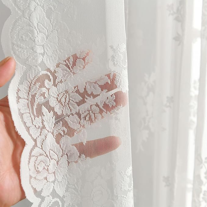 Kotile Ivory Sheer Lace Curtains - Image 6