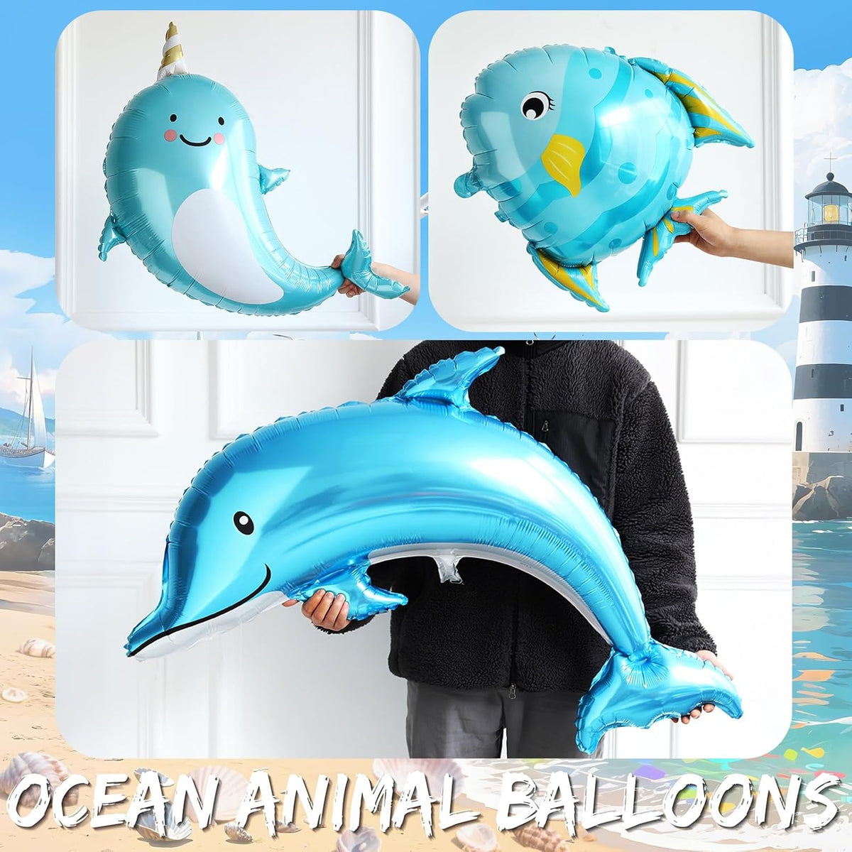 Nautical Balloon Arch Kit,154Pcs Navy Blue Sand White Gold Balloon Garland with Tropical Fish,Whale,Dolphin Foil Balloons for Sea Sailing Nautical Baby Shower Ocean Animals Birthday Party Decorations