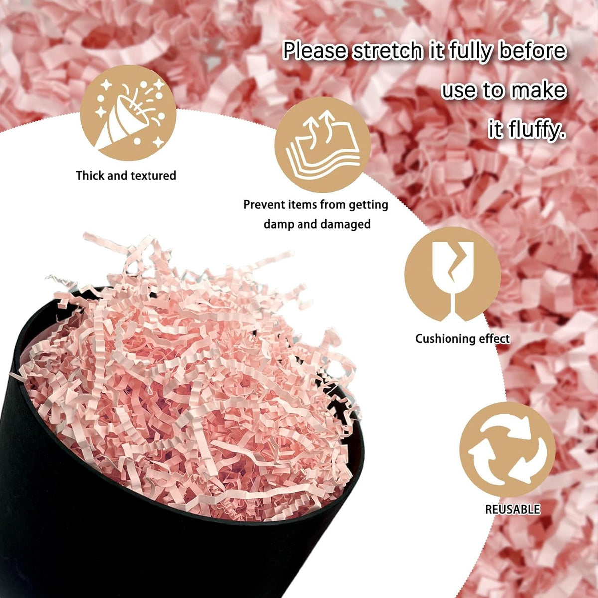 1 LB Light Pink Crinkle Cut Paper Shred Filler Great for Gift Wrapping, Light Pink Basket Fillers, Birthday, Gift Wrapping, Anniversary, Halloween Thanksgiving Christmas Party Decor Filling Supplies