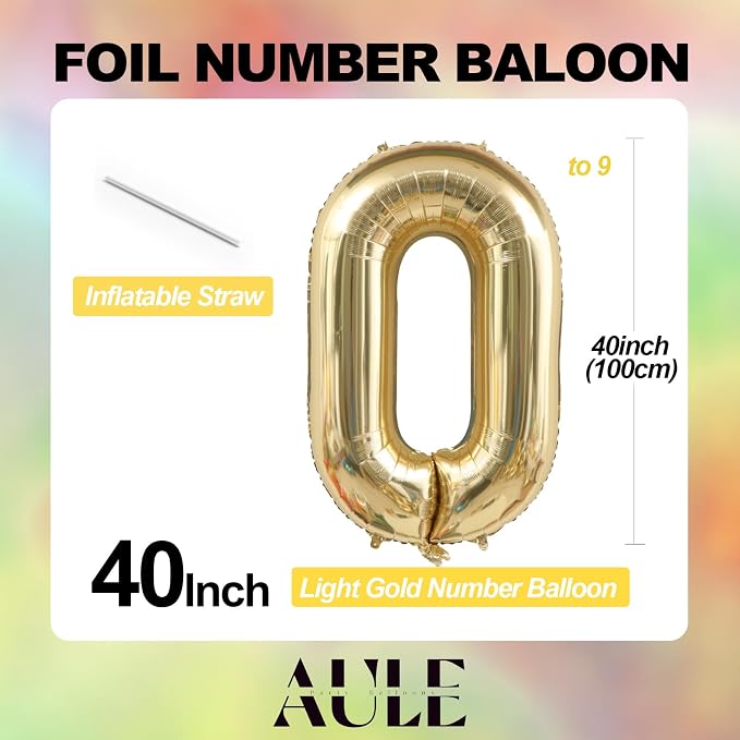 AULE 40 Inch Light Gold 2 Balloon Number Foil 0-9 Birthday Big Numbers | - Image 5