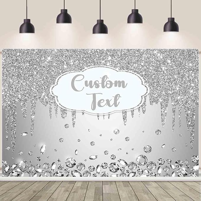 AIBIIN 10x7ft Personalized Customization Happy Anniversary Backdrop Silver by AIBIIN