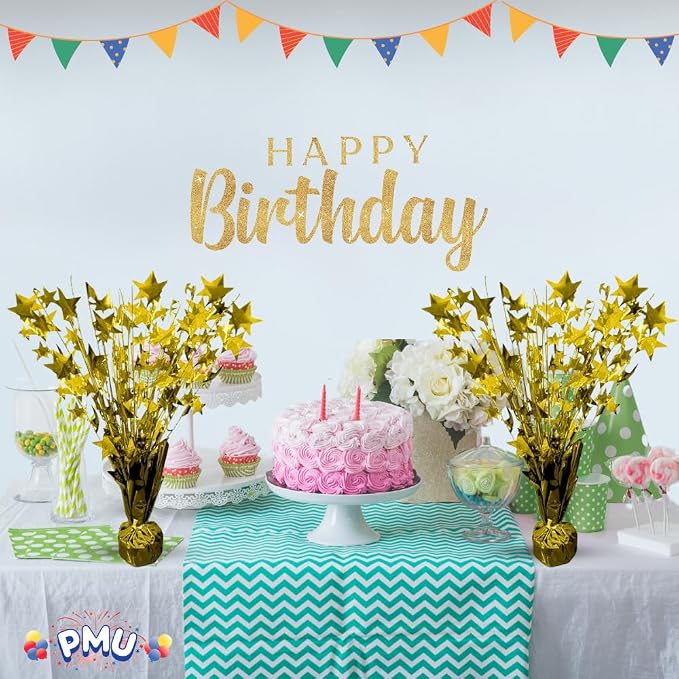 PMU 6 Pack Bursting Star Metallic Foil Spray Centerpiece- Gold Balloon Weights - Image 8