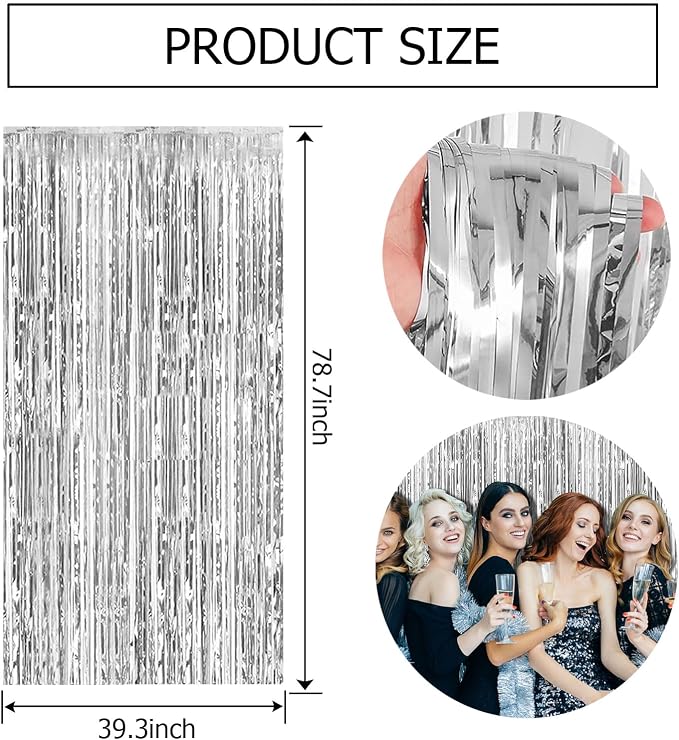 5 Pack Silver Backdrop Curtain Party Decorations Foil Fringe Backdrop Silver - Image 7