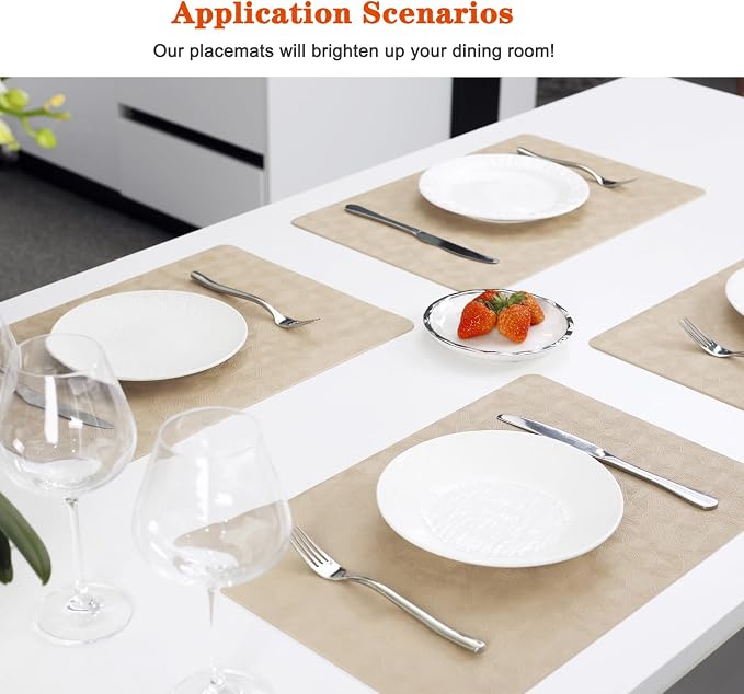 Vinyl Beige Placemats Set of 4 Wipeable Waterproof Table Mats | Heat Resistant - Image 5