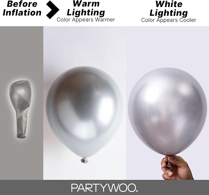 PartyWoo Silver Balloons 155pcs Different Sizes of 18 12 10 5 Inch | Balloons - Image 3