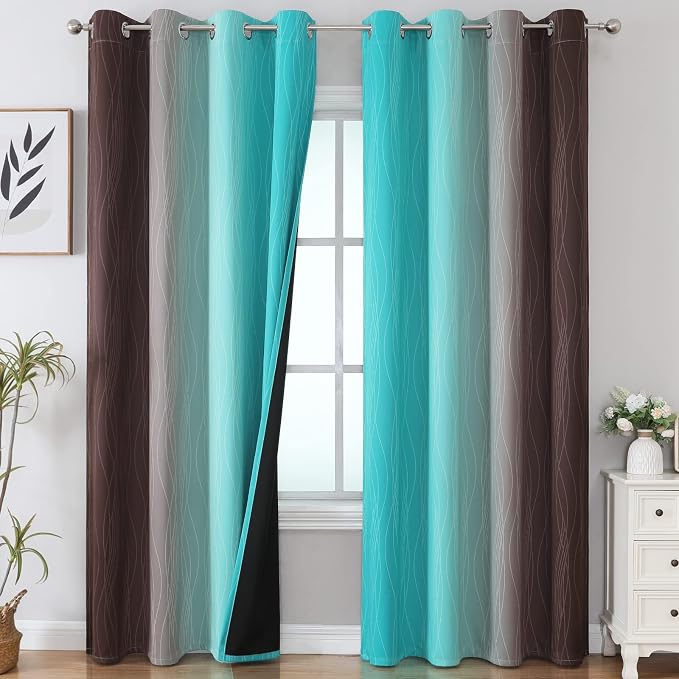 Brown and Teal Gradient Blackout Curtains by ESTELARTEXTILER