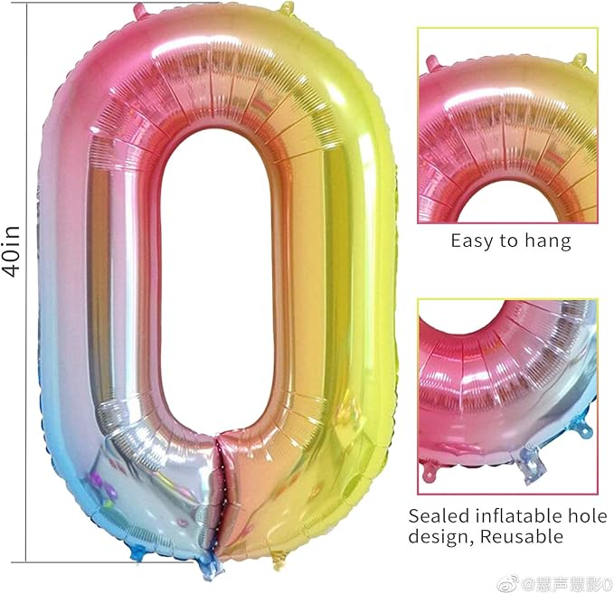 40 Inch Number Balloons 0-9 Rainbow Gradient Large Number 80 Balloons, Digital - Image 3