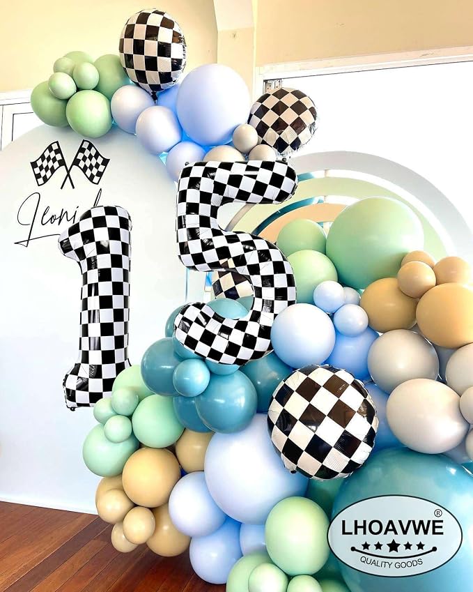 Checkered Number 1 Balloons 40 Inch Giant Race Car Checkered 1 Balloons - Image 5