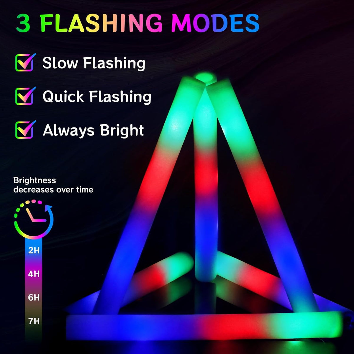 AOWDIAO 45 Pcs 16″ Foam LED Glow Sticks, 3 Light Up Modes, Party Favors for Wedding, Festival & More