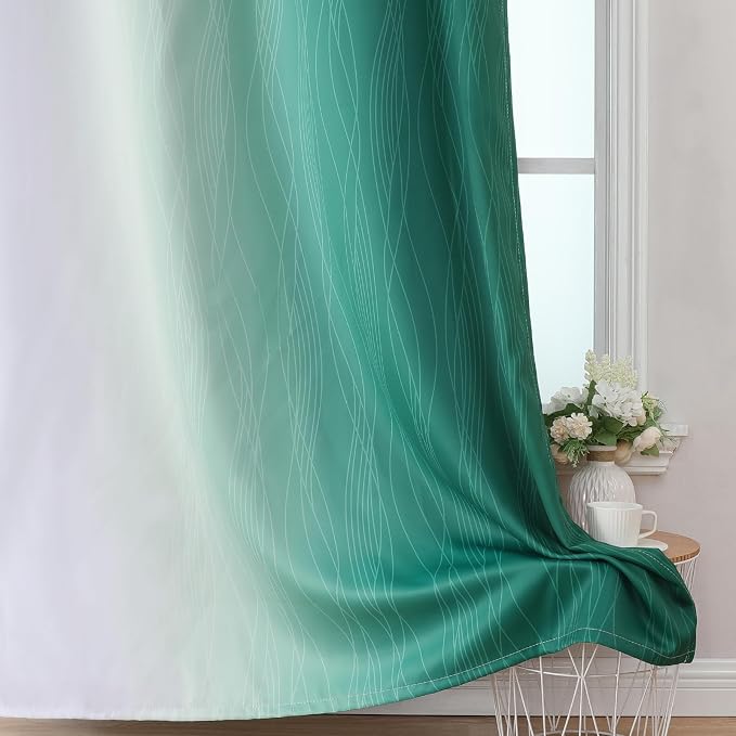 Green and Greyish White Gradient Blackout Curtains - Image 6