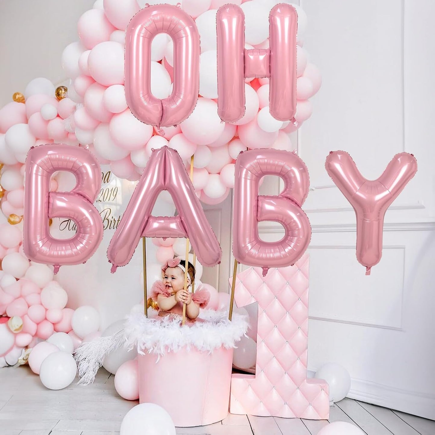 40 Inch Pearl Pink Large Letter Balloons - A to Z, Self Inflating Pink Foil Alphabet O Mylar Balloons for Girls' Birthday Party & Anniversary Decorations