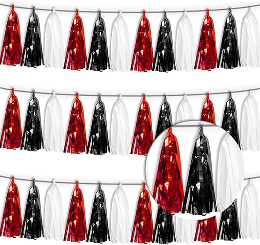 3P Black Red White Tassel Banner Garland Metallic Foil Fringe Banner Tinsel by FENGNIAN