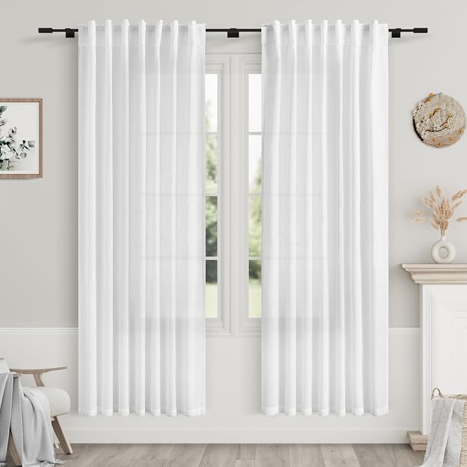 White Semi Sheer Linen Curtains 73 Inch Length by Nanspring