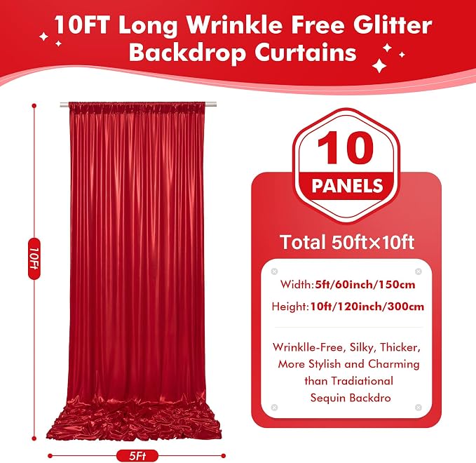 50x10ft Shimmer Red Sequin Backdrop Curtain - Image 7