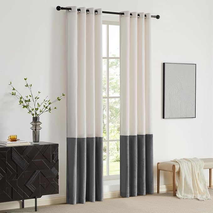BULBUL Cream Ivory Gray 96 inches Velvet Curtains - Image 7