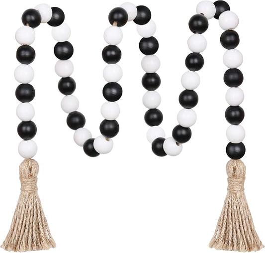 Meplait Wood Bead Garland, 39in Decorative Tassels Garland, Rustic Farmhouse by Meplait