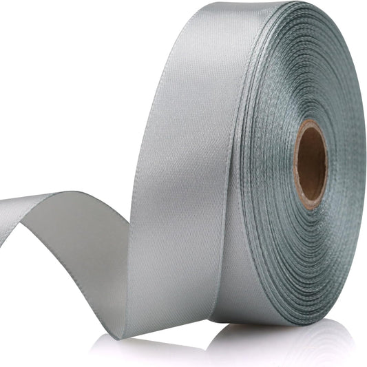 Silver Ribbon 7/8 Inch 30 Yards Satin Craft Ribbon-Single Face Polyester Ribbon for Handmade Roses,Gift Wrapping,Timeless Flower,Bouquets,Wedding and Party Decoration