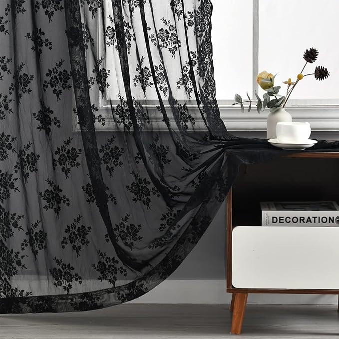 Kotile Vintage Black Lace Curtains - Image 5