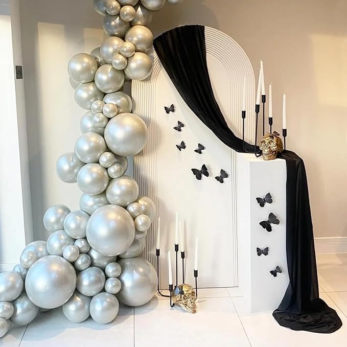 Black Wedding Arch Draping Fabric Backdrop Drapes Sheer 2 Panels | 28.7"x20FT - Image 3