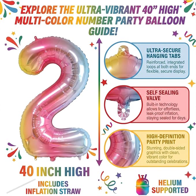 40 Inch Rainbow Foil Number 20 Balloon - Image 2