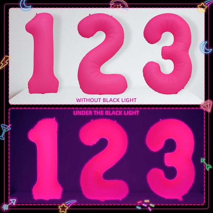 Mega-L Glow in The Dark Party Supplies, 40 Inch Fuchsia Number 1 Balloon | Glow - Image 6
