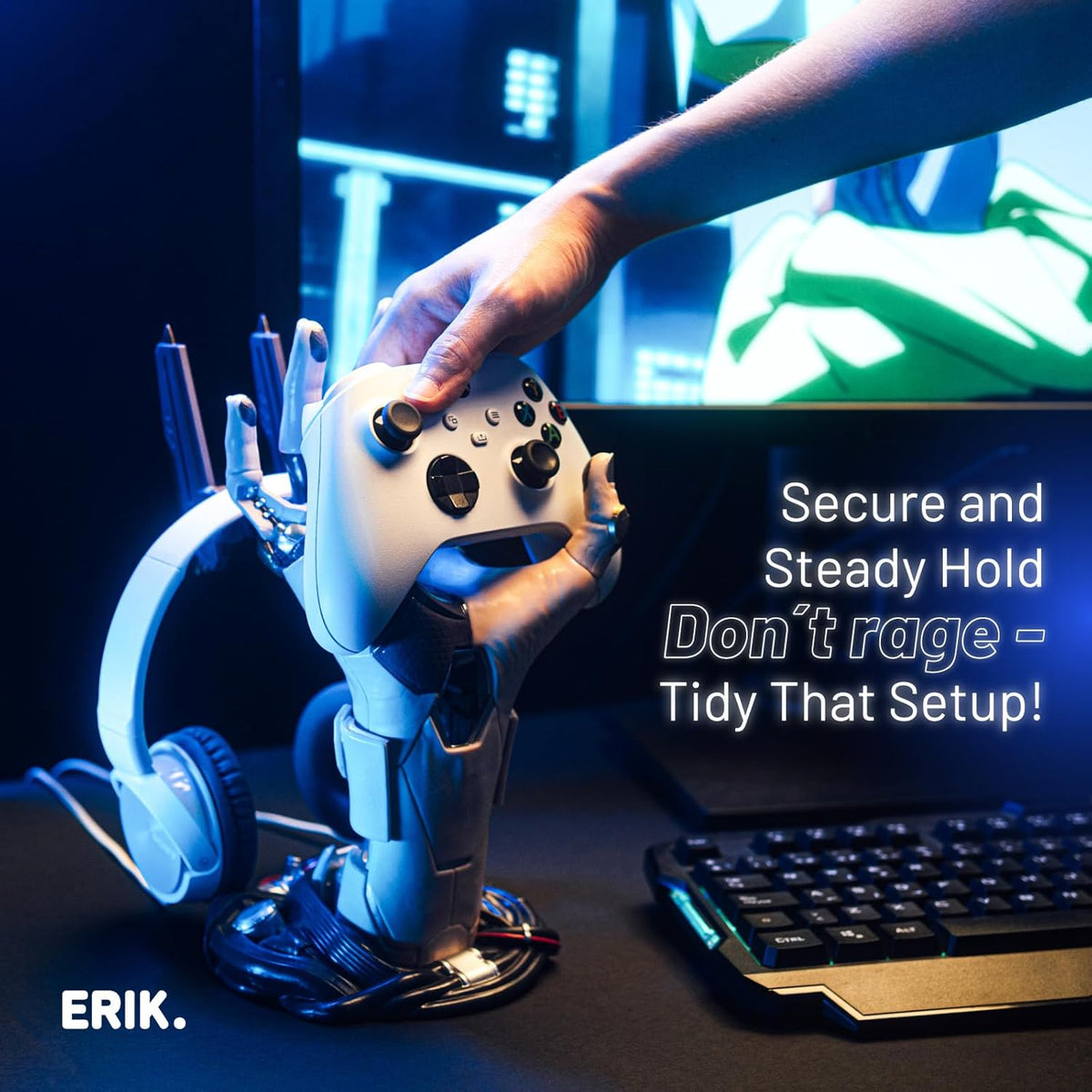Grupo Erik Cyberpunk Gaming Controller Holder | Gaming Headset Stand | Gaming Stuff & Gaming Room Decor | Controller Stand Perfect for Gamer Gifts | 6.3 x 7.9 x 10.8 in