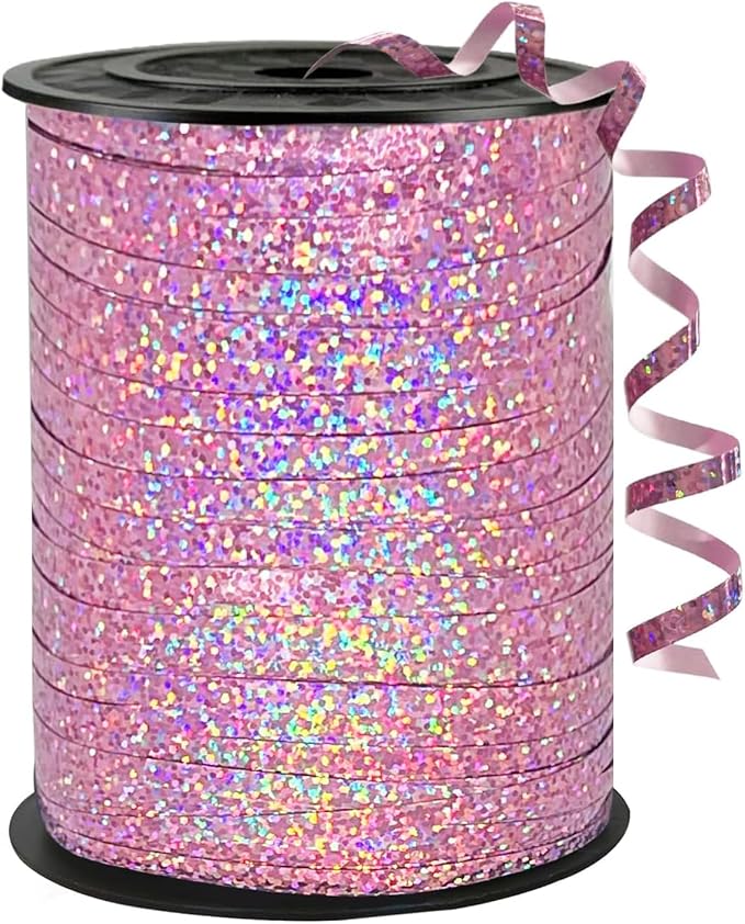 500 Yards Pink Shiny Curling Ribbon, Curly Laser Ribbon by WFAUIBR