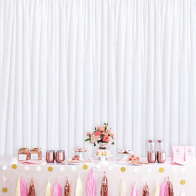White Sequin Backdrop 2 Panels Curtains 2FTx8FT Glitter Party Backdrop | - Image 5