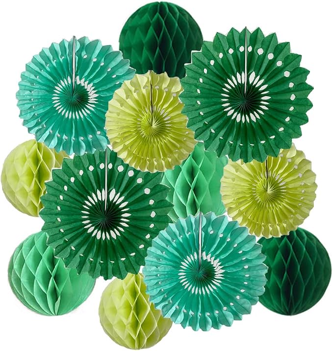 12pcs 6'' 8'' Honeycomb Balls Tissue Paper Fans Green Honeycomb Ball Fans | by Yangeey
