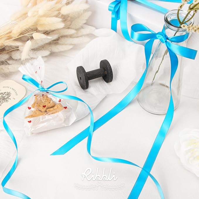 Ribbli Turquoise Blue Satin Ribbon Double Faced Satin 1/2 inch x Continuous 50 - Image 3
