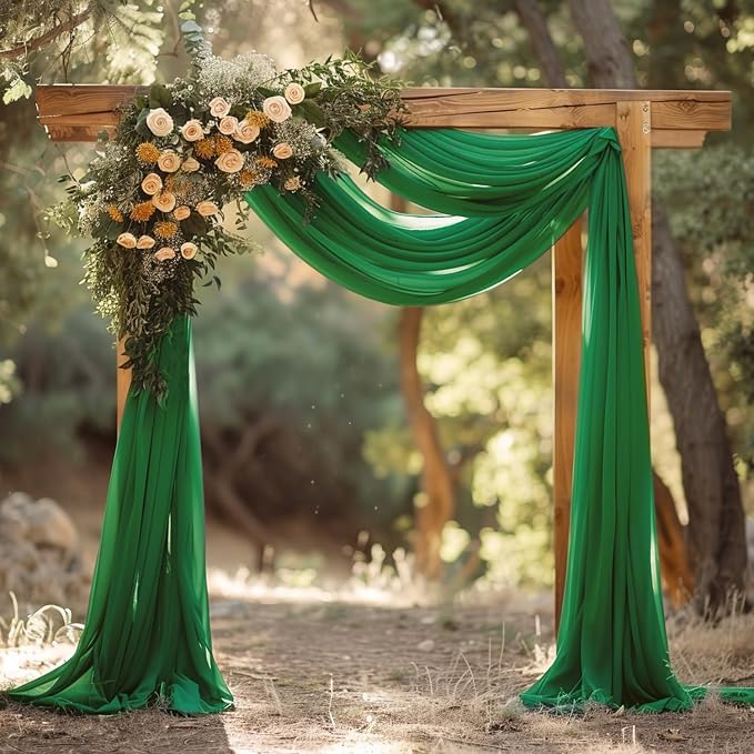 Wedding Arch Draping Fabric Backdrop 2 Panels, Emerald Green | 28.7"x20FT Sheer - Image 5