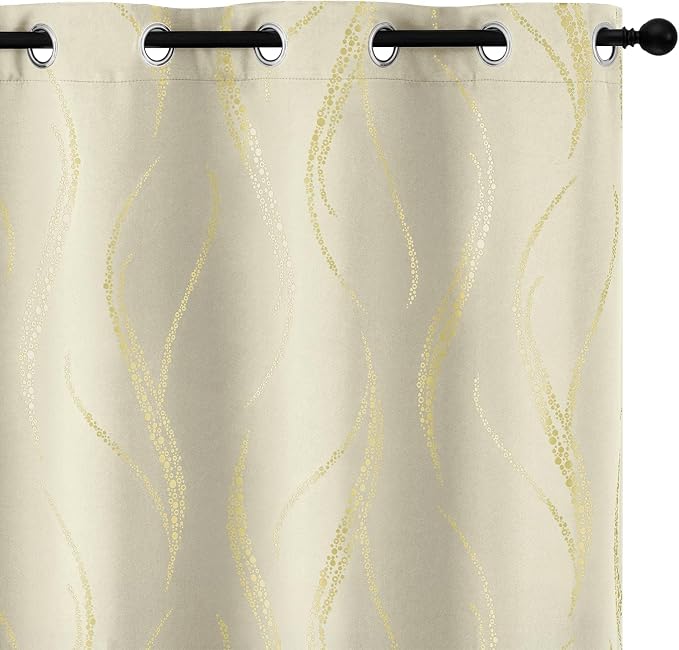Yakamok Cream Light Blocking Curtains 72 Inches Long Gold Print Wide 52" | Gold by Yakamok