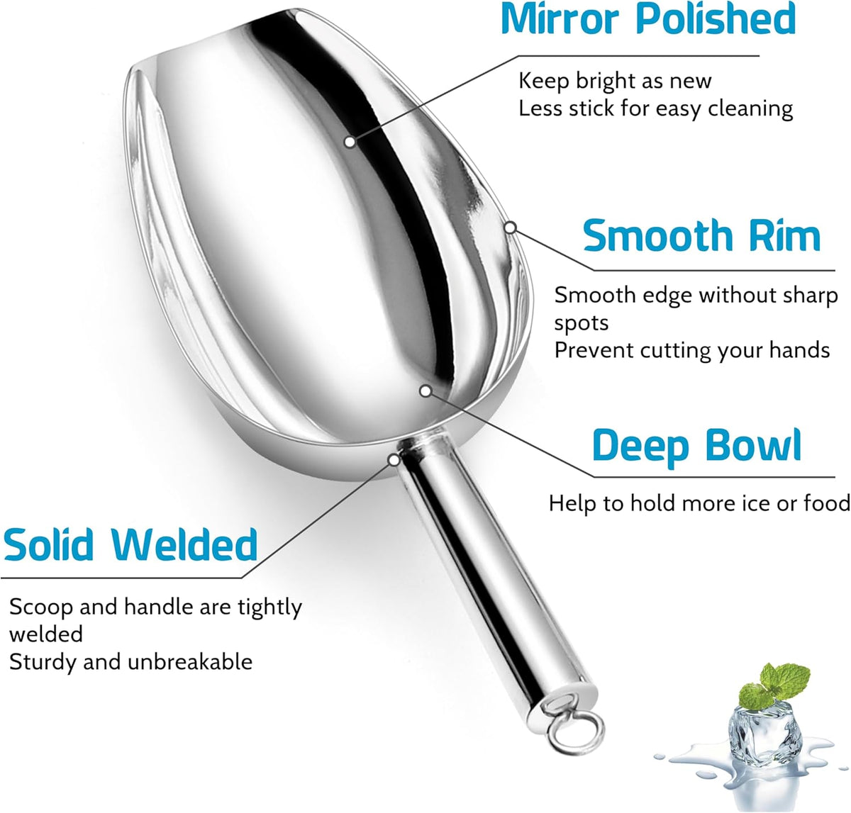 P&P CHEF Canister Scoop Set of 3, Ice Candy Scoop, Stainless Steel Multipurpose Food Scooper for Buffet Jar Freezer, Mirror Finish & Dishwasher Safe, Silver, 3+6+8 Oz