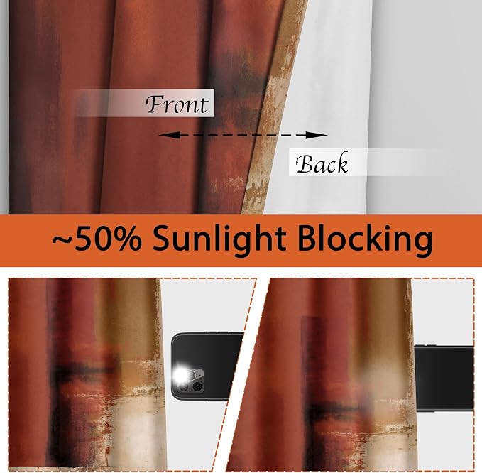 Asuexpect Burnt Orange Curtains 2 Panels Abstract Rust Curtain Room Darkening - Image 2